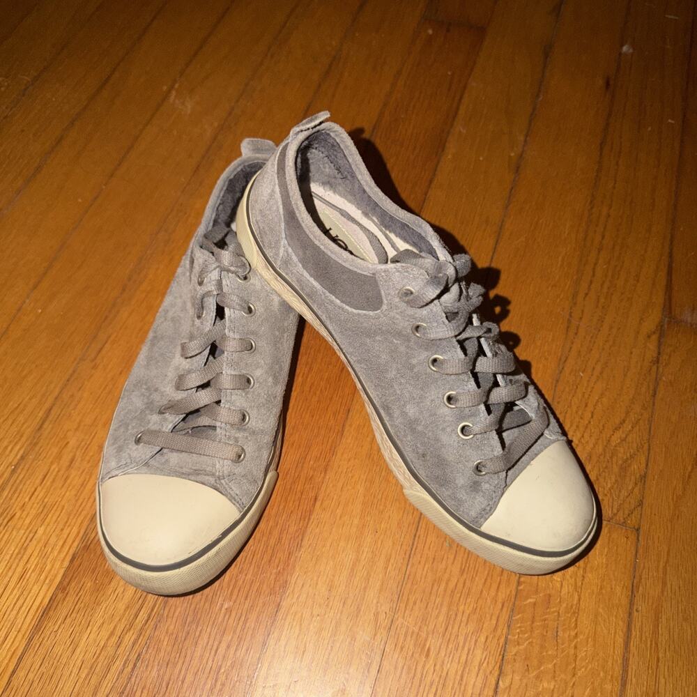 UGG Sneakers Womens Size 8 Gray Grey Canvas Suede Lace Up Fur Lined Evera Shoes